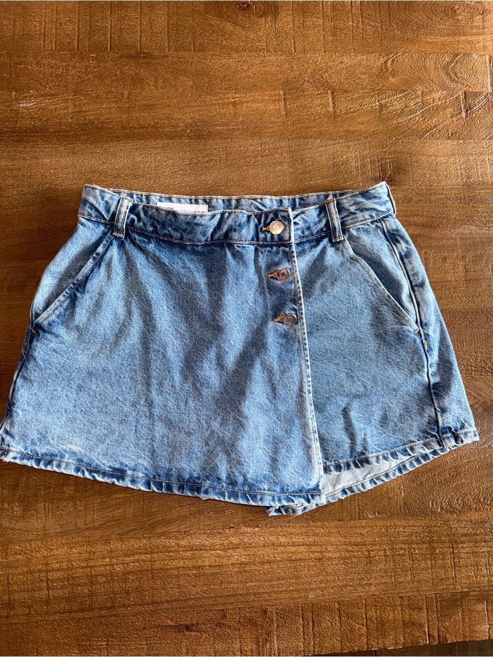 Zara Light Blue Denim Skort with Contrast Stitching